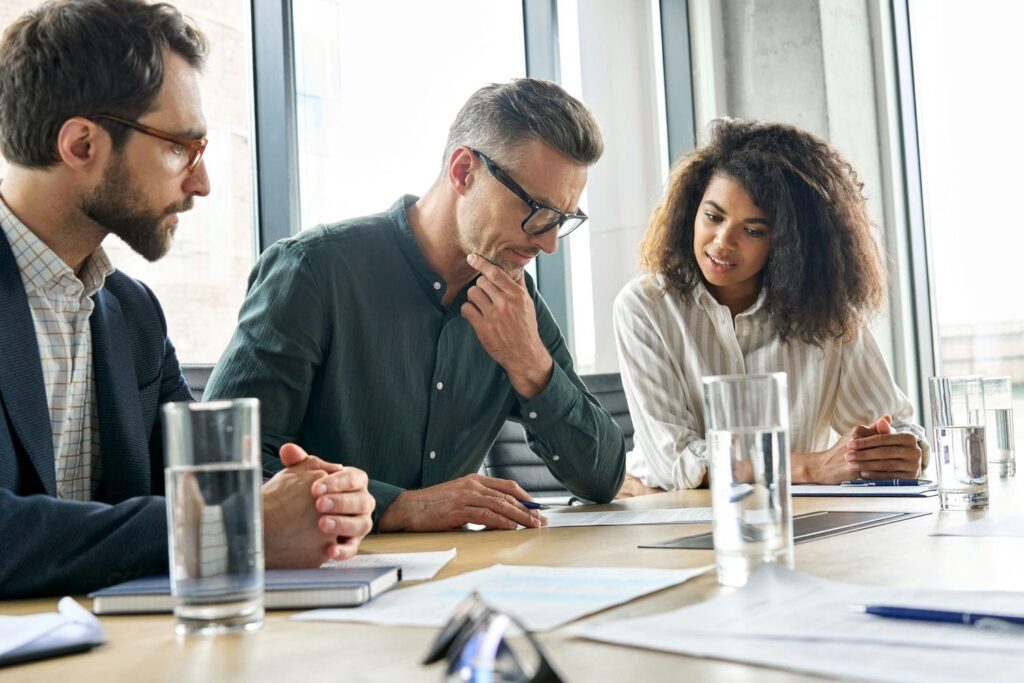 boutique law firm discussing documents