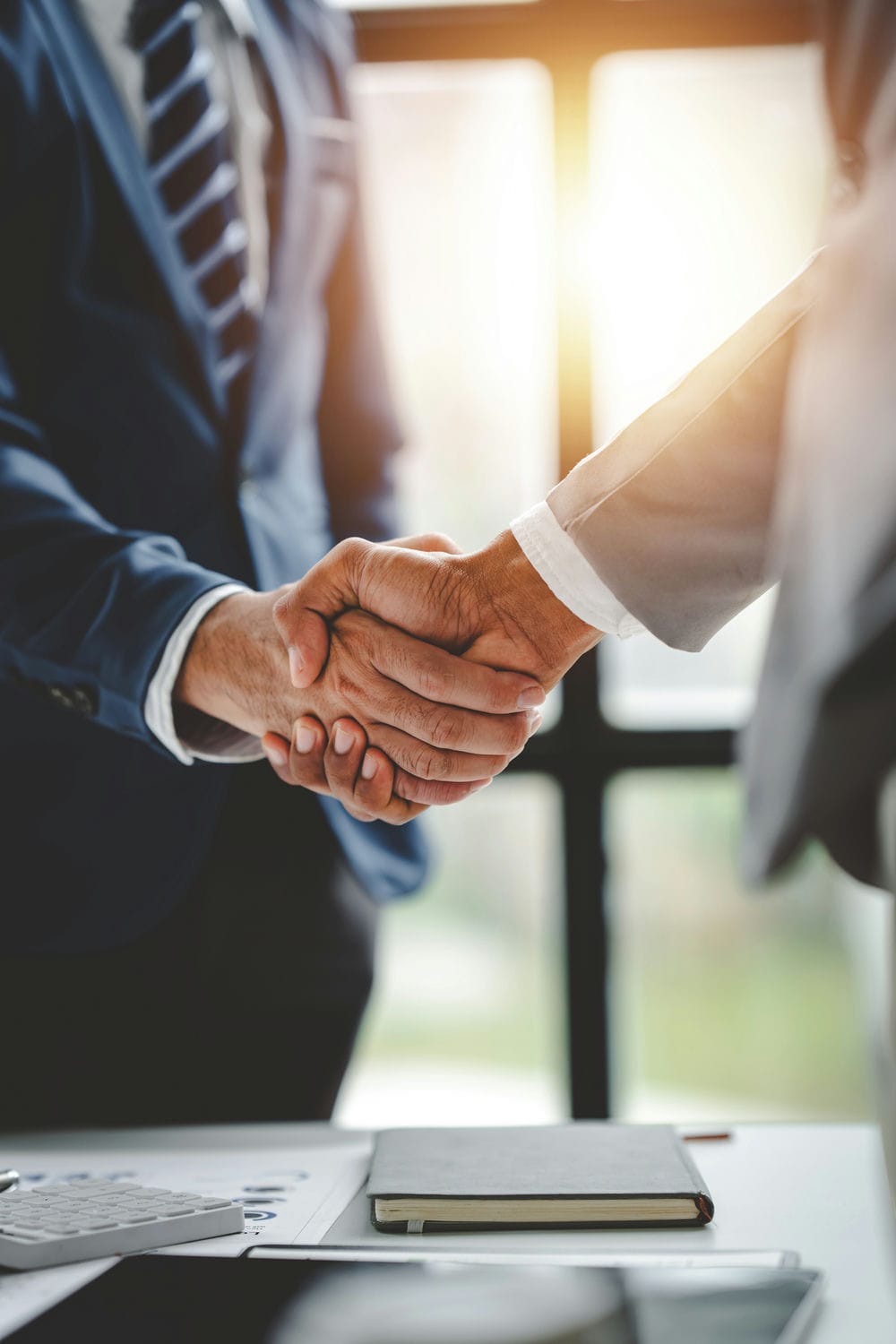 business lawyer shaking hands with client