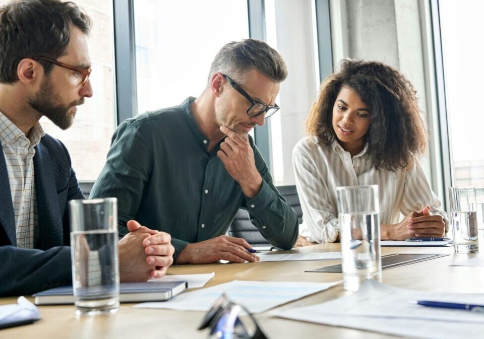boutique law firm discussing documents